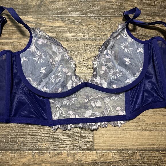 Victoria’s Secret 32DD Hummingbird Embroidery Quarter Cup Corset Top Blue Lace D - Picture 5 of 7